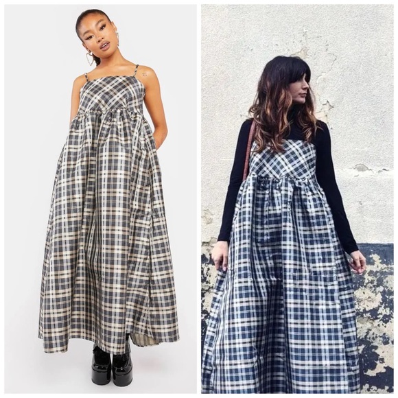 Sister Jane Dresses & Skirts - Sister Jane Cosmic Check Plaid Midi Dress Black & Beige Medium
